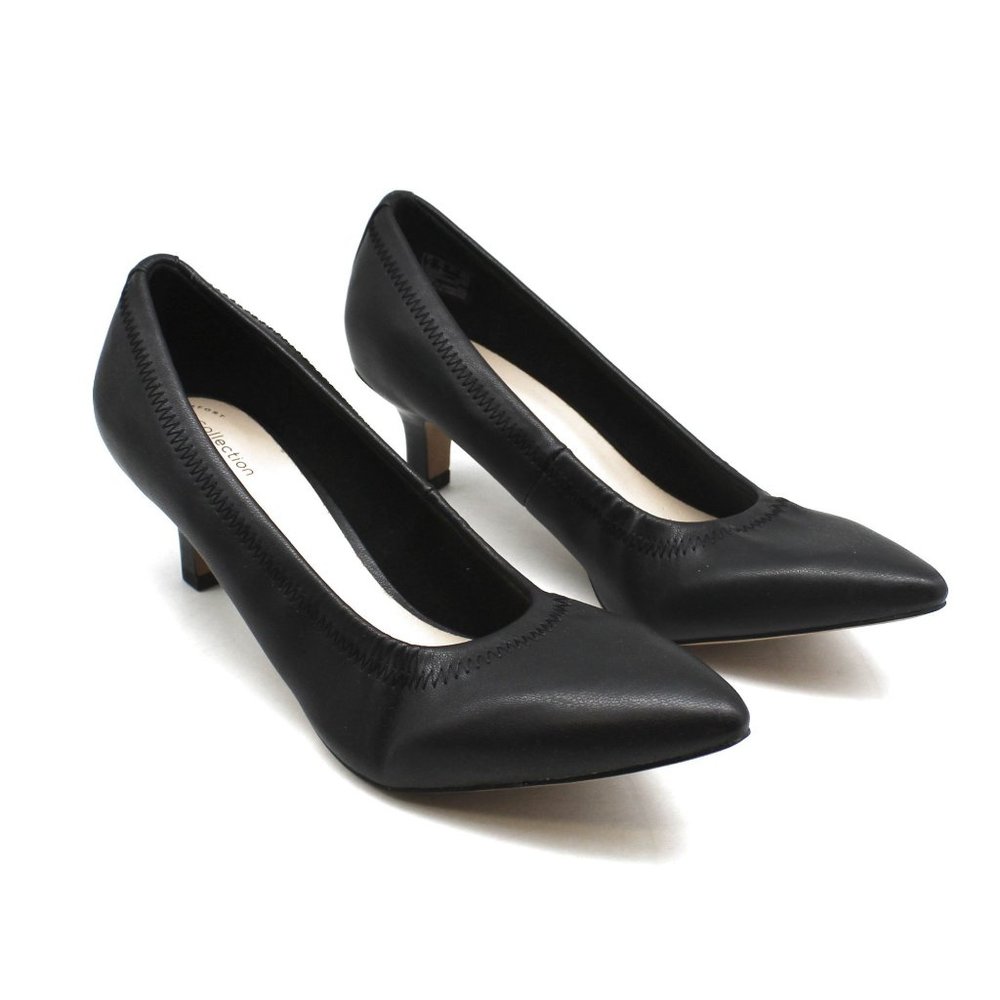 Clarks Black Pointed Toe Mid Heel Pumps